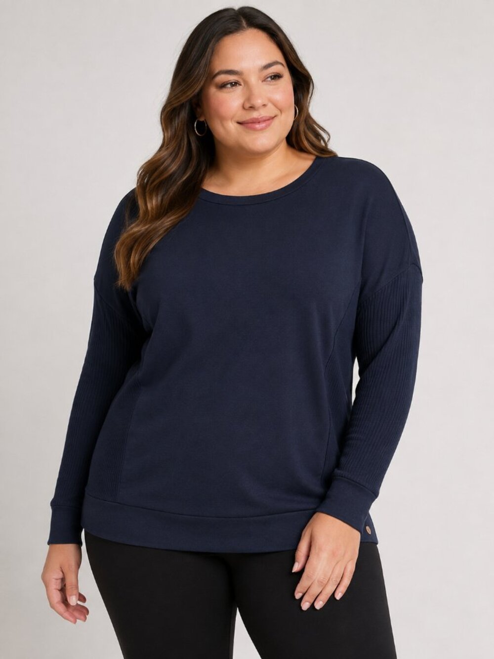 LIVI Active Lane Bryant Navy Ribbed Long Sleeve Top 14/16 1X